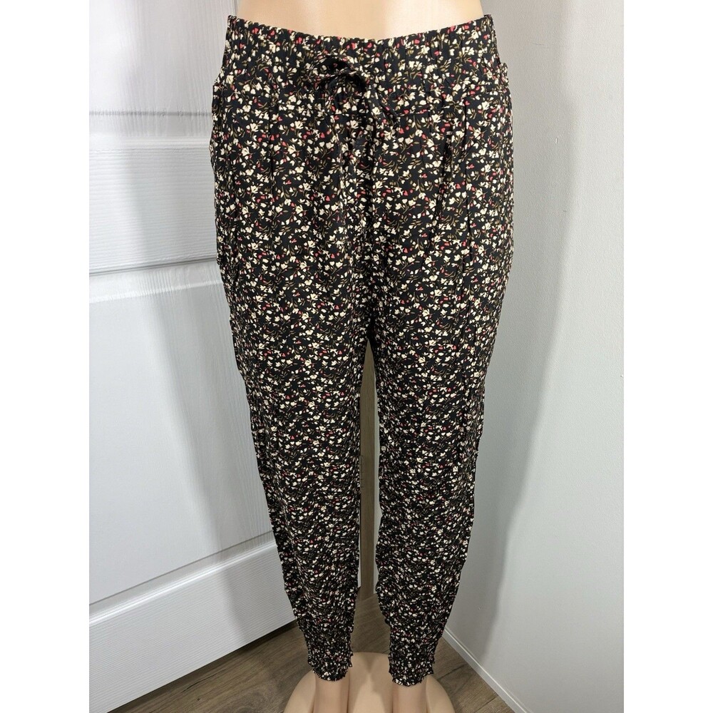 Womens Pants Sz M Joggers Pockets Elastic Waist Lounge Floral Print Comfort Soft